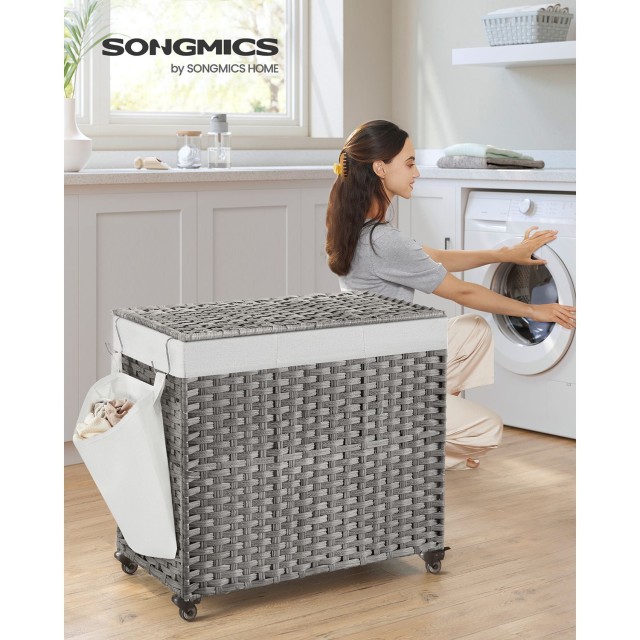 Καλάθι Απλύτων SONGMICS με Καπάκι, 160 L, 3 Θήκες, με Ρόδες, Γκρι 