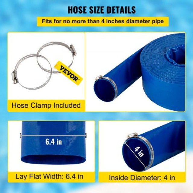 VEVOR Σωλήνας Εκκένωσης, 4 x 105, PVC Εύκαμπτος Σωλήνας, Ανθεκτικός, Μπλε  YCFC4X100PVC2V96ZV0
