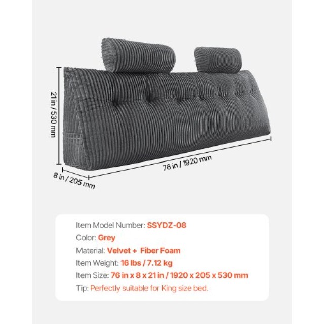 VEVOR Μαξιλάρι Κεφαλαριού King Wedge με 2 Τσέπες & Στηρίγματα Κεφαλ...