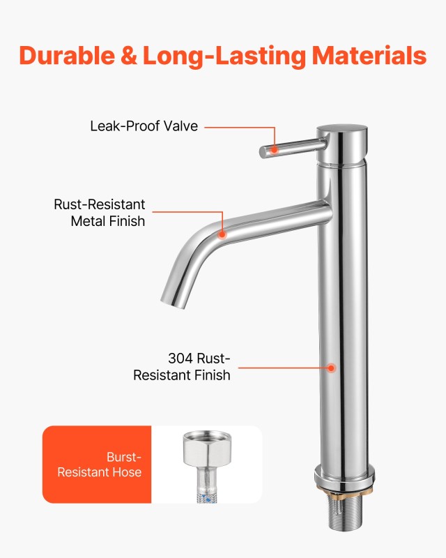 VEVOR Μονοκόμμιο Μίκτης Νεροχύτη Κουζίνας, Χρωμιομένος Ασημί, Ύψος ...