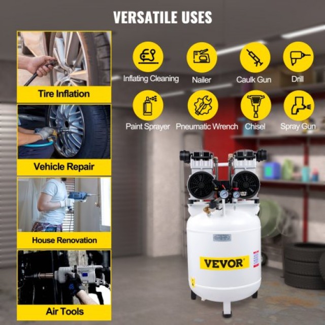 VEVOR  Κάθετος Αεροσυμπιεστής 90L, 3HP, 2200W, 115PSI, 14.3CFM, 1440RPM, Αθόρυβος, Φορητός K90L2200W220VAH5GV2