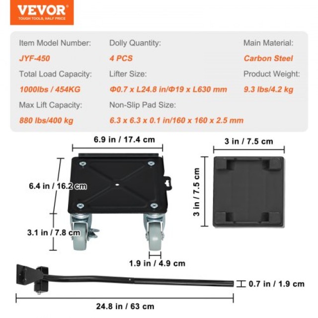 VEVOR Έπιπλο Μεταφοράς με Ρόδες 360° & Ανθεκτικό Ατσάλι, Σετ Μετακί...