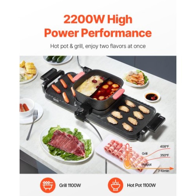 VEVOR Ηλεκτρικό BBQ 2-σε-1 με Αποσπώμενη Κατσαρόλα 2300W ZFXDHG12YC...