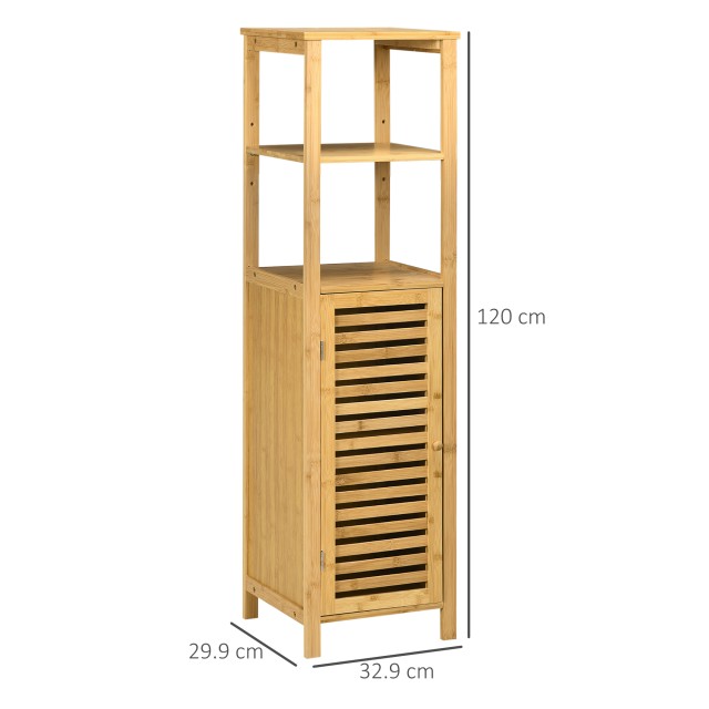 Ντουλάπα μπάνιου kleankin Bamboo με 2 ανοιχτά ράφια και ντουλάπι 2 επιπέδων, 32,9x29,9x120cm 834-467