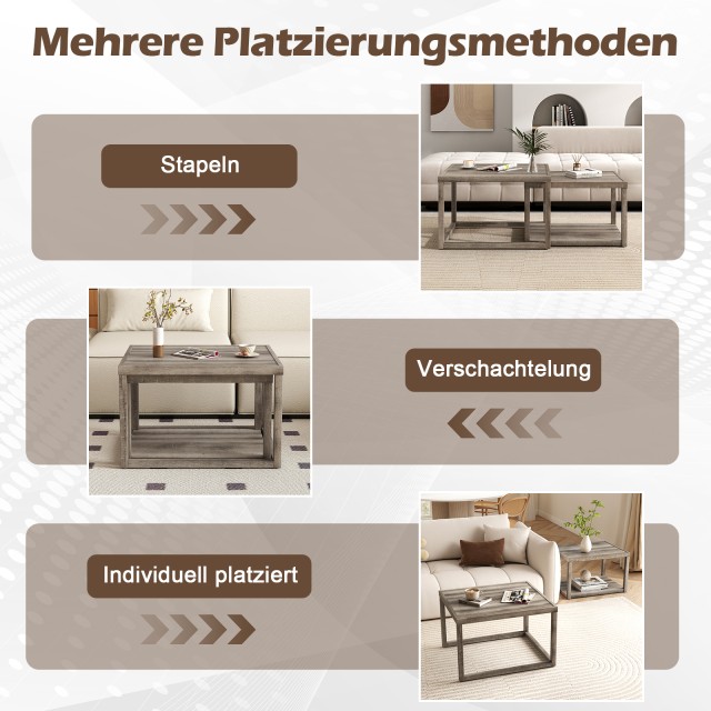 Costway Σετ 2 Τεμάχια Ορθογώνιοι Επιτραπέζιοι Στοιβαζόμενοι Καναπέδ...