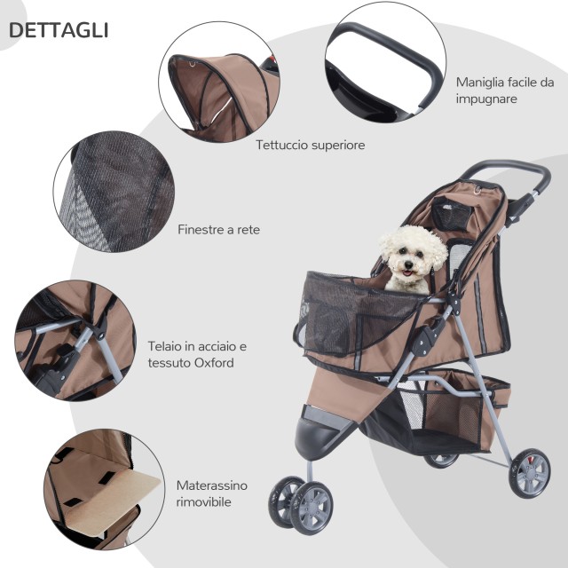 PawHut Dog Stroller Pet Cart, Coffee, 75 x 45 x 97cm D00-041CF