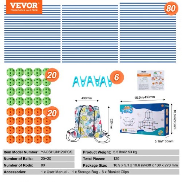 VEVOR Σετ Παιδικής Κατασκευής Σκηνής-Κάστρο STEM 120 Τεμαχίων  BLJZTJCZK1200B4AEV0