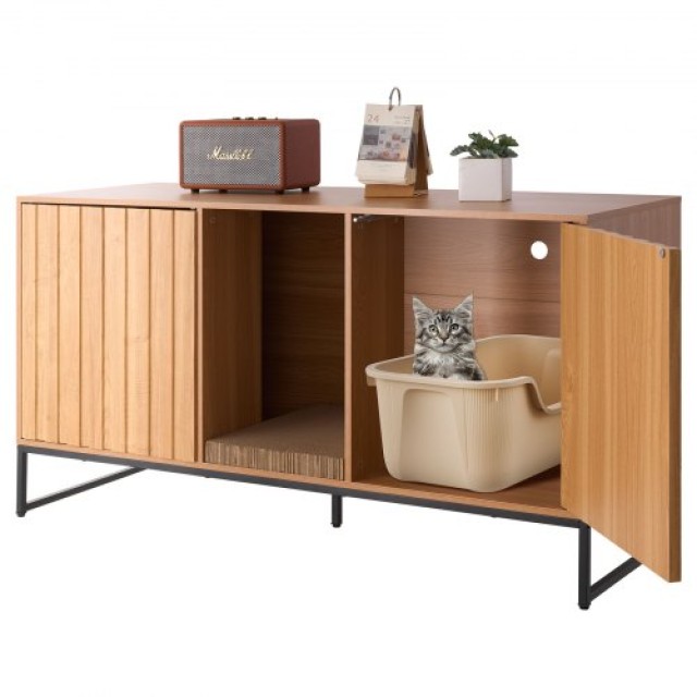 VEVOR Έπιπλο Απόκρυψης Άμμων Γάτας 120 cm με Σχέδιο Ξύλου και Μαύρα...