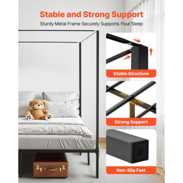 VEVOR Μεταλλικό Κρεβάτι King Size με Τέσσερις Κολόνες - Μαύρο HGCJS...