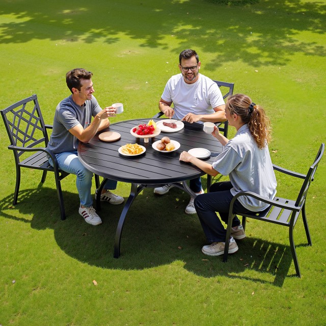 VEVOR Μεταλλικό Στρογγυλό Τραπέζι Εξωτερικού Χώρου 120cm με Οπή Ομπ...