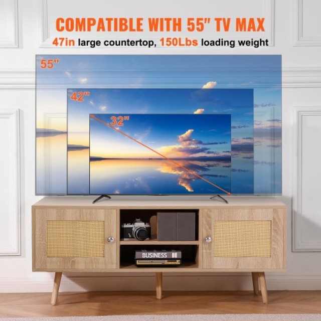 Ρατάν Έπιπλο TV VEVOR για 55 - Μποέμ, Ρυθμιζόμενα Ράφια, Δρυς  TBDSJ47INXMSQ9ZW3V0