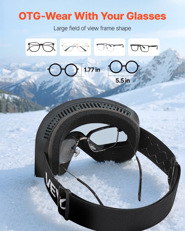 VEVOR Αντιθαμβωτικά Γυαλιά Σκι Χωρίς Πλαίσιο, Κυλινδρικός Φακός με ...