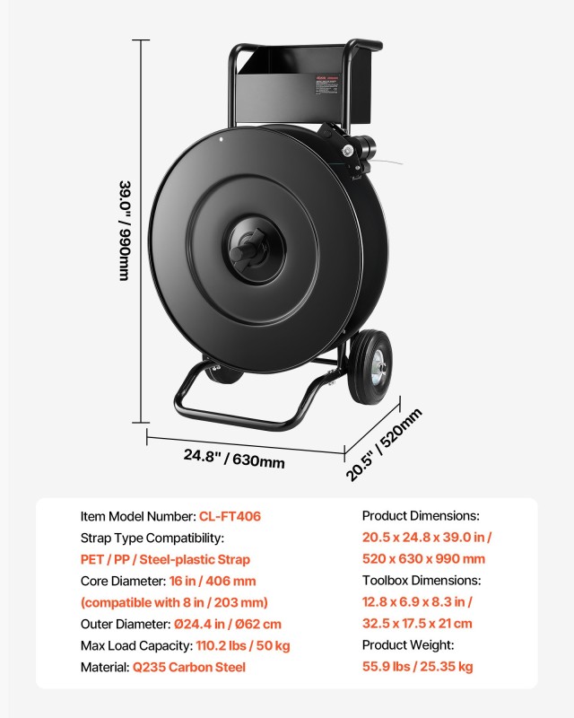 VEVOR Καροτσάκι Ιμάντας Κατάλληλο για Πυρήνα 20.3/40.6 εκ., Ικανότη... VEVOR Καροτσάκι Ιμάντας Κατάλληλο για Πυρήνα 20.3/40.6 εκ., Ικανότη...