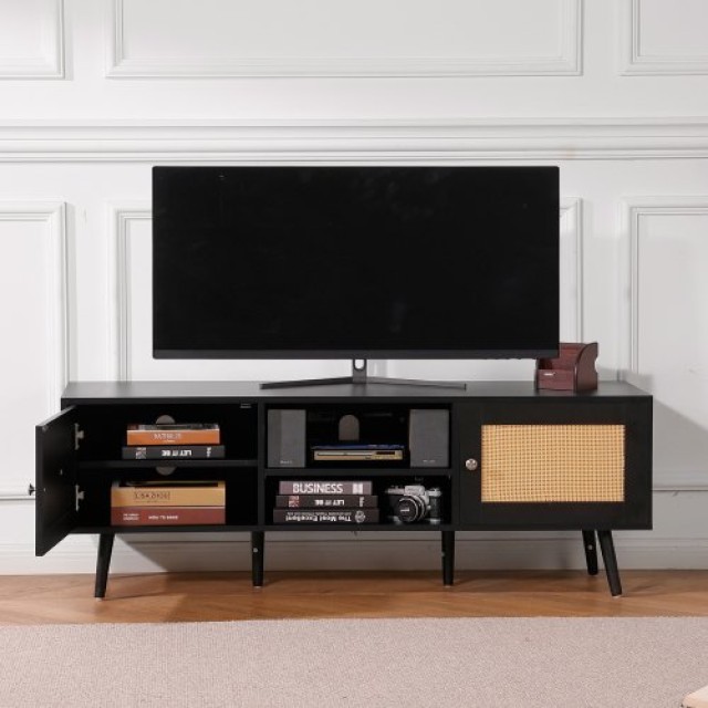 Ρατάν Έπιπλο TV VEVOR για 65 με Ενσωματωμένη Πρίζα Μαύρο  TBDSJ55YC...