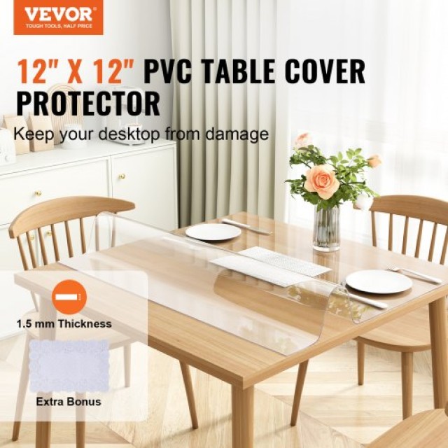 Διαφανές Προστατευτικό Τραπεζιού VEVOR, 12x12, 1.5mm PVC, Αδιάβροχο...