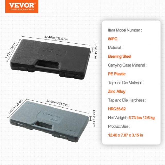 Σετ Κοχλιοτόμων VEVOR 80 Τεμ. Μετρικό & SAE από Ατσάλι για Σπειρώματα  SZHMJZSZBYG80PY09V0