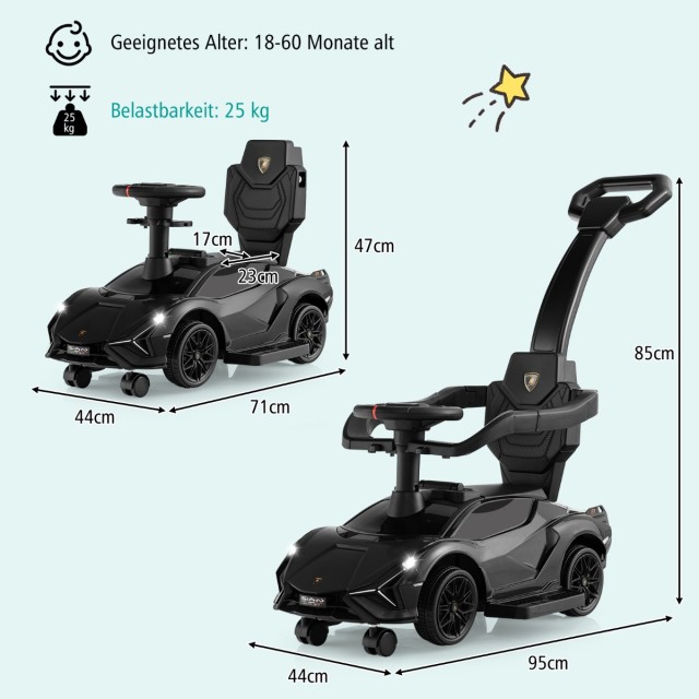 Costway Παιδικό Αυτοκίνητο Lamborghini 3-σε-1 με Αποσπώμενα Μέρη και Λειτουργίες για Παιδιά 18-60 Μηνών TQ10156DK