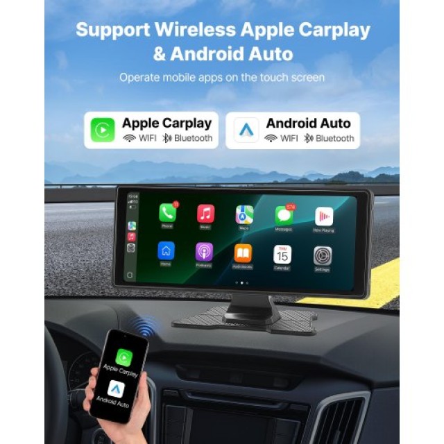 VEVOR Οθόνη Αυτοκινήτου 10 με CarPlay & Κάμερα Εμπρός/Πίσω CZZKP10I...