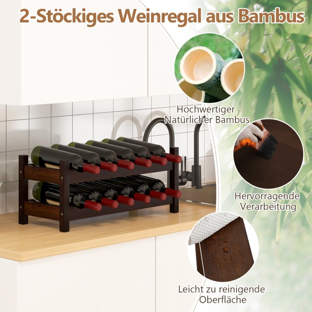 Costway Μπαμπού Ραφιέρα Κρασιών για 12 Μπουκάλια με 2 Ράφια για Κελ...