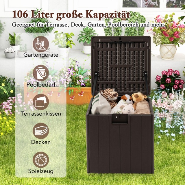 Costway  Πολυχρηστικό Κουτί Αποθήκευσης Κήπου 106L με Ανθεκτική Κατασκευή και Κλείδωμα NP11889BN