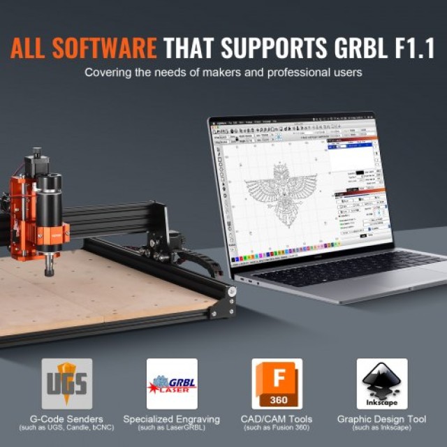 VEVOR  Μηχάνημα CNC Router 400x400x60mm, 300W, 3 Άξονες GRBL, 1200R...