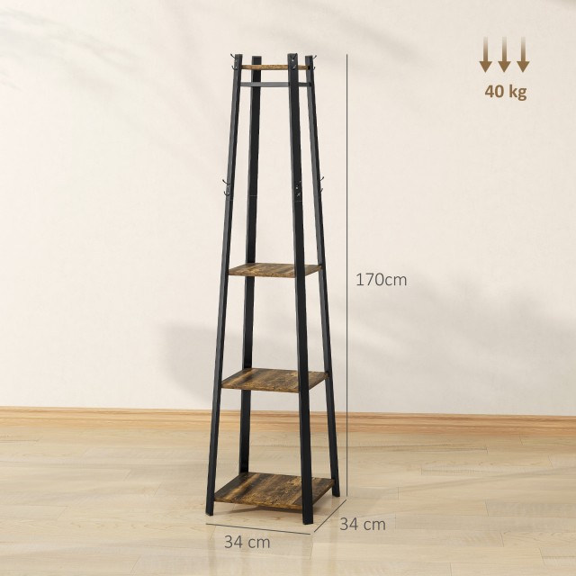 HOMCOM Καλόγερος με 8 Γάντζους, 3 Ράφια, 34x34x170 εκ, Καφέ 850-343...