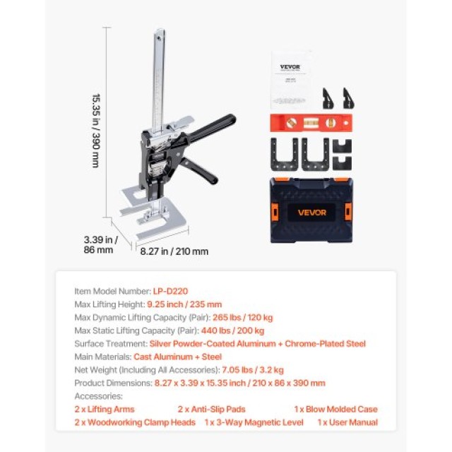 VEVOR Γρύλος Ανύψωσης 200kg 2 Τεμαχίων 235mm Μαύρο TGQ220MM2DHS12IENV0