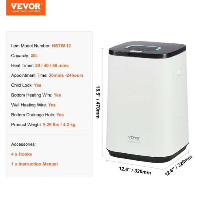VEVOR Ζεσταίνων Πετσετών 20L με LED Οθόνη & Χρονοδιακόπτη Λευκό  MJJRTBS20LLE5FW2TV2