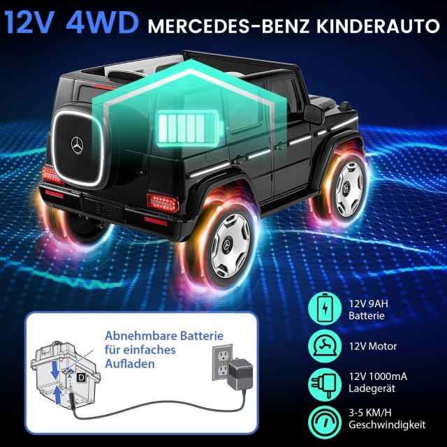 Costway Παιδικό Ηλεκτρικό Αυτοκίνητο Mercedes-Benz 12V με LED Φώτα και Αποσπώμενη Μπαταρία TQ10228DE-DK
