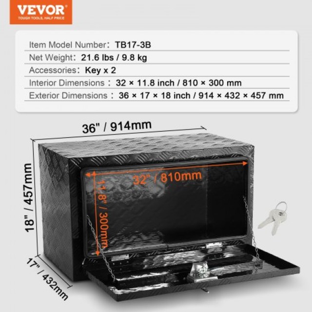 Κουτί Εργαλείων Αλουμινίου VEVOR 36 x 17 x 18 για Φορτηγά & Τροχόσπιτα  CDKCGJX23617M29BSV0