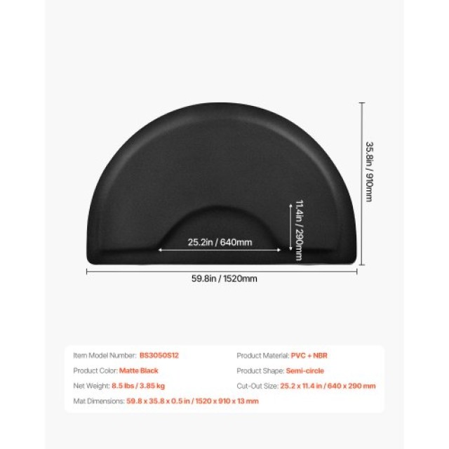 VEVOR Στρώμα Κομμωτηρίου Ημικυκλικό 1520 x 910 mm 13mm SLDBYD12INCHJ3MO9V0