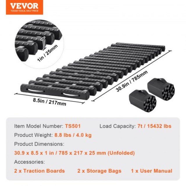 VEVOR  2 τεμ. Σανίδες Πρόσφυσης με TPR για Λάσπη Χιόνι Άμμο με Τσάντες Αποθήκευσης Μαύρες Κοντές QCTKBLDS2JZDPQ3J6V0