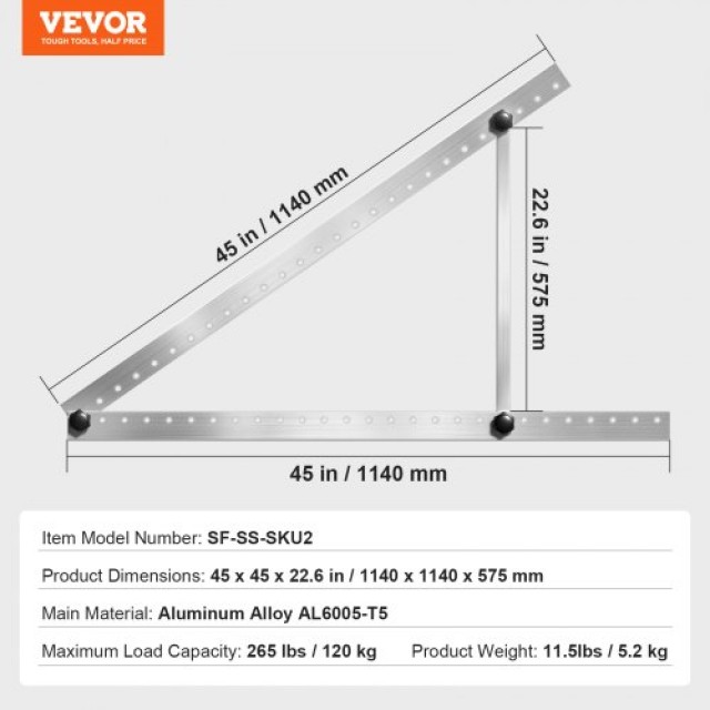 VEVOR  Ρυθμιζόμενες Βάσεις Ηλιακών Πάνελ 45 ιντσών (0-90°) - Σετ 2 τεμαχίων KDJSJJ45YC00H0YBOV0