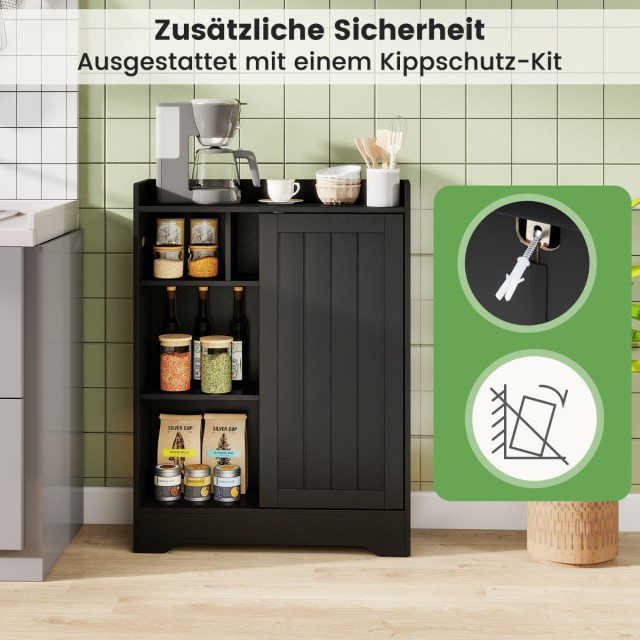 Costway Μαύρο Ντουλάπι Μπάνιου με Πλευρική Θήκη για Χαρτί Υγείας κα...