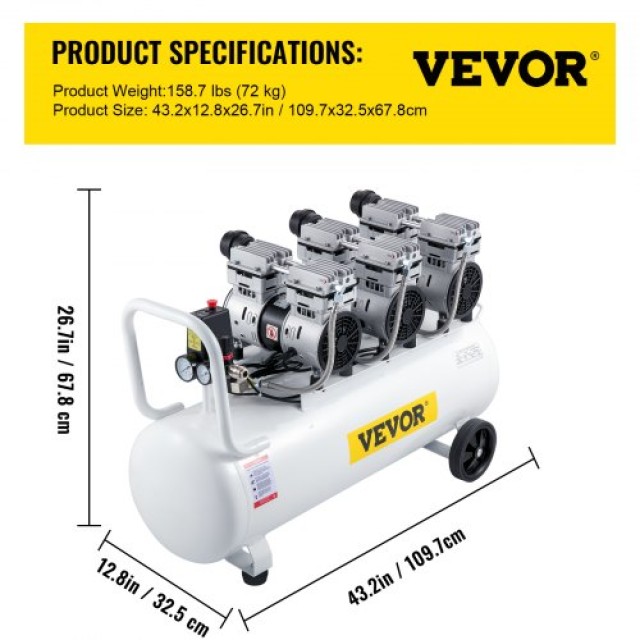 Αεροσυμπιεστής VEVOR 22L Αθόρυβος Χωρίς Λάδι 2.2KW  KYJSY750-3-100L01V2