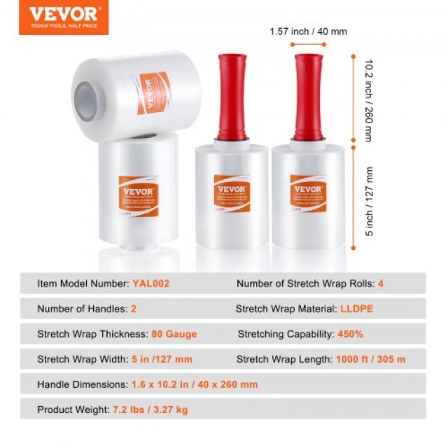 VEVOR Διάφανη Μεμβράνη Συσκευασίας 5x1000, 4τμχ, 80 Gauge με Λαβές ...