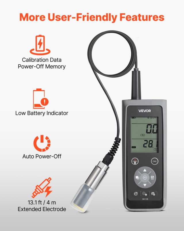 VEVOR Φορητό Οξύμετρο Οξυγόνου, Εύρος Μέτρησης 0,0-50,0 mg/L, 4 m Κ...