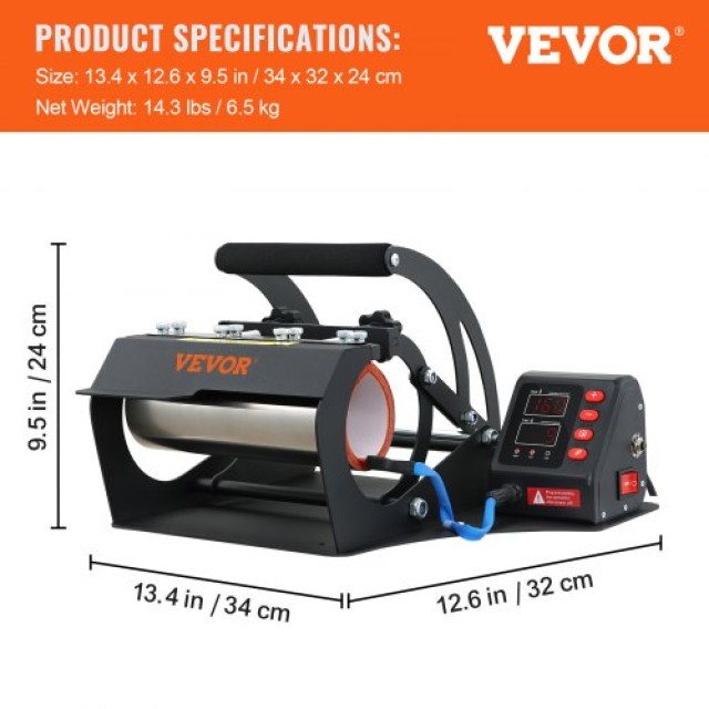 VEVOR Πρέσα Θερμότητας Κούπας, 11oz/20oz, LCD Μηχανή για Κούπες & Θερμός, Μαύρο  KBJHS500W220VVX77V2