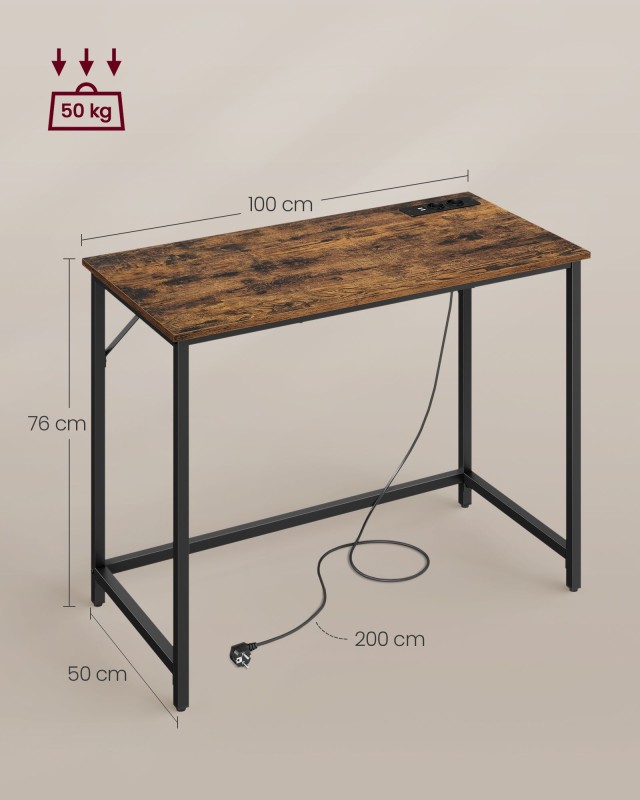 VASAGLE Γραφείο Gaming με LED Φώτα 50 x 100 x 76,cm Vintage Καφέ-Μαύρο LWD141B81