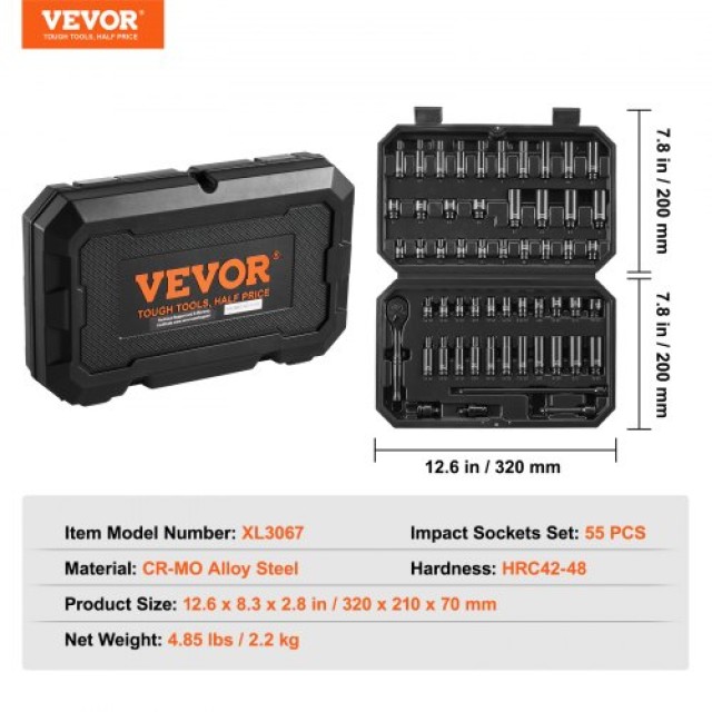 VEVOR  Σετ Καρυδάκια 55τμχ 6-Σημείων 1/4 με Κασετίνα CJTTZJ1CRV551UAHSV0