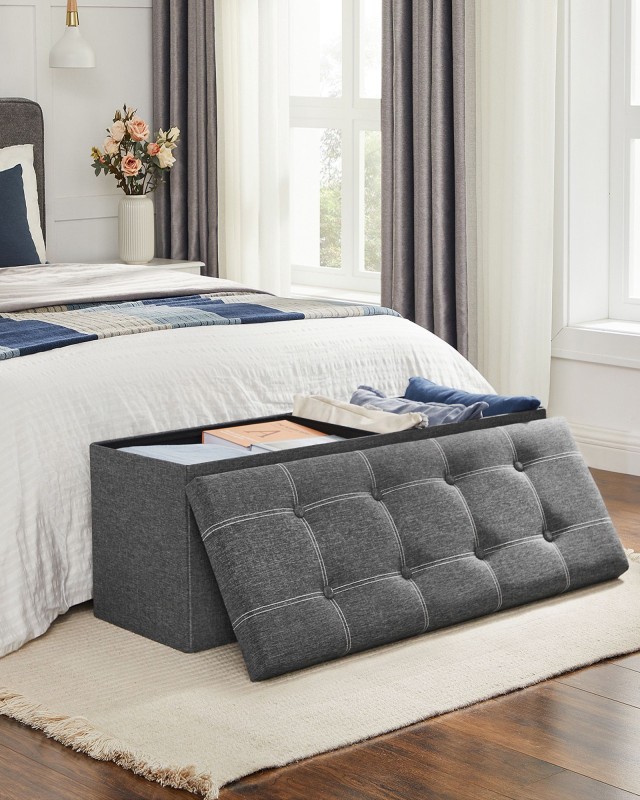 SONGMICS Πολυλειτουργικό Αποθηκευτικό Πουφ 110x38x38 εκ, Ανοιχτό Γκ...
