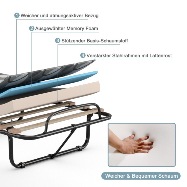 Costway Πτυσσόμενο Κρεβάτι με Στρώμα Γκρι 190 x 80 x 33 cm, Ιταλίας...