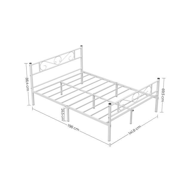 VASAGLE RMB063W01 Λευκό Μεταλλικό Διπλό Κρεβάτι - 140 x 190 cm 
