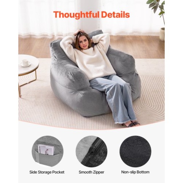 VEVOR Πολυθρόνα Bean Bag με Μπράτσα για Ενήλικες, Γκρι Βελούδο FSYXCRDDY45448AWFV0