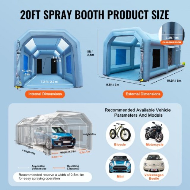 Φουσκωτή Καμπίνα Βαφής VEVOR 20x10x8ft με Φίλτρα & 2 Φυσητήρες  CQSPQFLSS2010Y97FV2