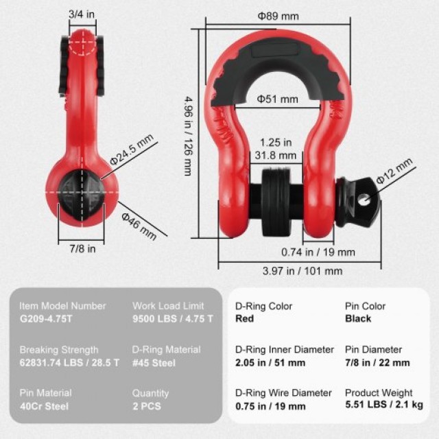 Σετ 2 Δακτυλίων D VEVOR 3/4 με Πείρο 7/8 Αντοχή 62832 lbs  JPXKHJG3...