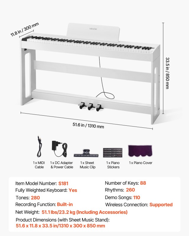 VEVOR 88 Πλήκτρα Πλήρους Βάρους Ψηφιακό Πιάνο με Στήριγμα & Πεντάλ,... VEVOR 88 Πλήκτρα Πλήρους Βάρους Ψηφιακό Πιάνο με Στήριγμα & Πεντάλ,...