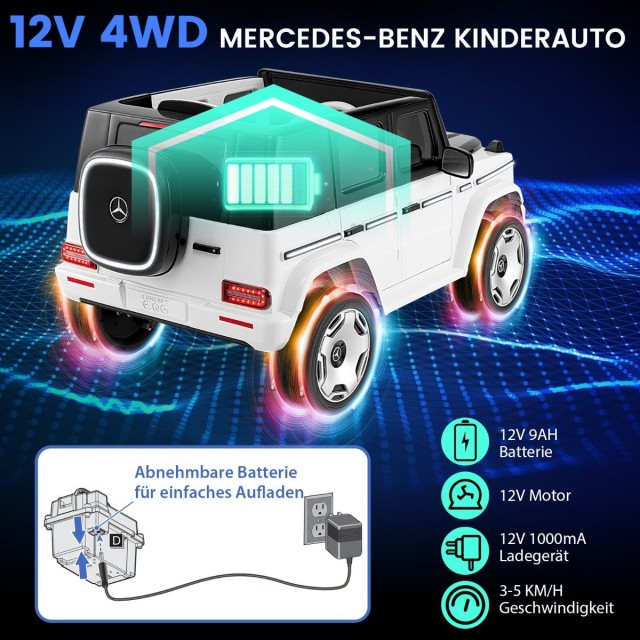 Costway Παιδικό Ηλεκτρικό Αυτοκίνητο Mercedes-Benz 12V με LED Φώτα και Αποσπώμενη Μπαταρία TQ10228DE-WH