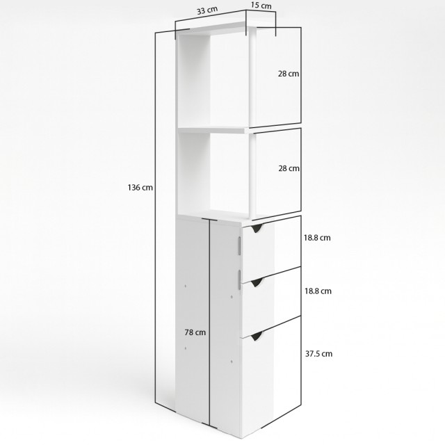 BAKAJI Κινητή Ξύλινη Ψηλή Ντουλάπα Εξοικονόμησης Χώρου με 3 Συρτάρι...