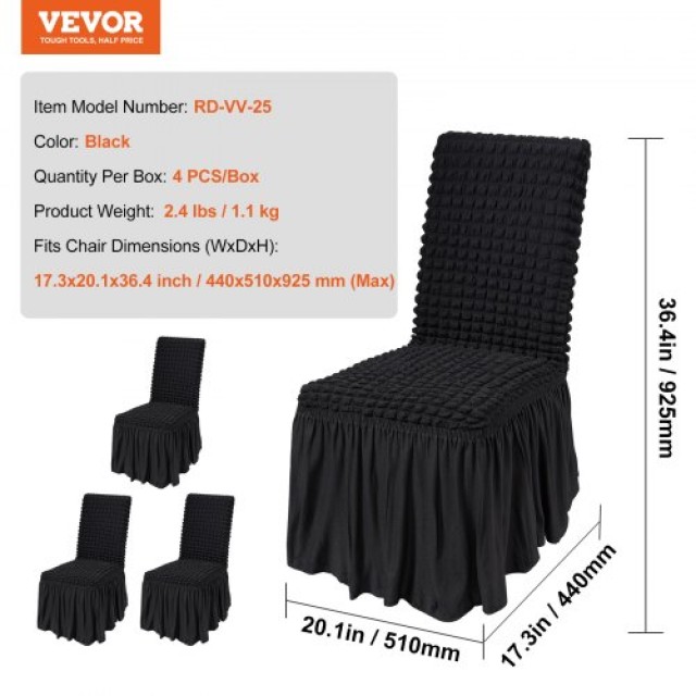 Καλύμματα Καρεκλών VEVOR Spandex με Φούστα (4 Τεμ. Μαύρο)  YTHS4PCSZKHBW3O75V0